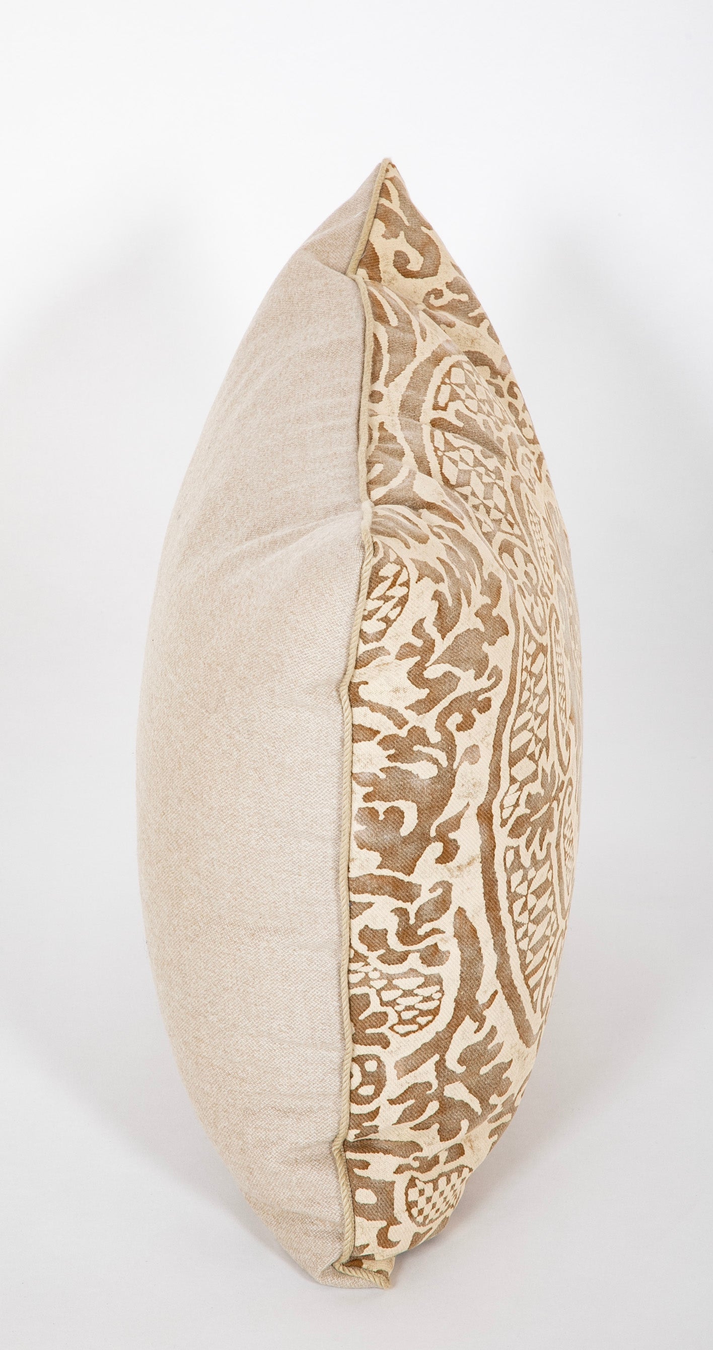 Contemporary Pillow in Fortuny Cream & Brown Orsini Pattern Fabric