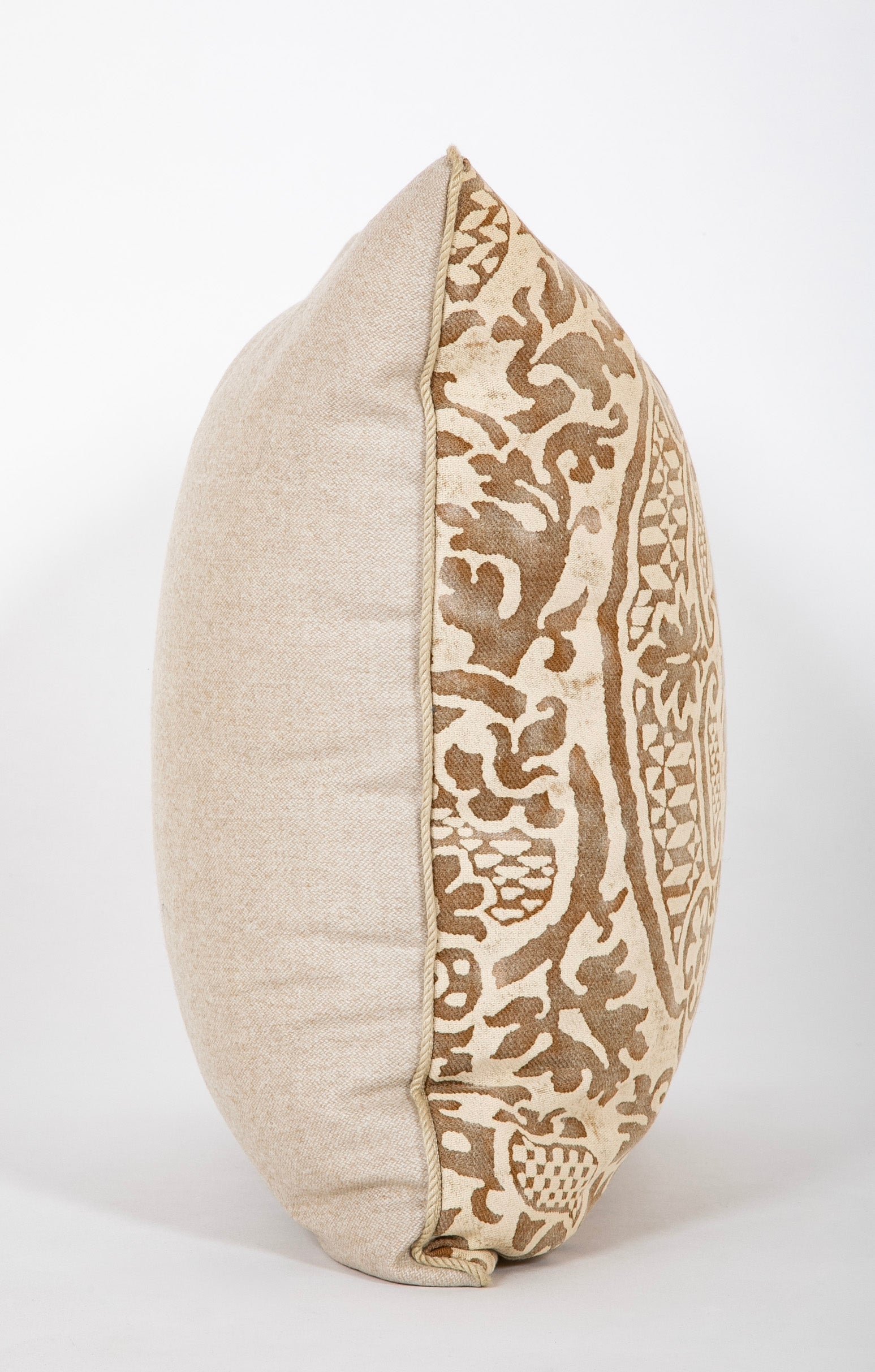 Contemporary Pillow in Fortuny Cream & Brown Orsini Pattern Fabric