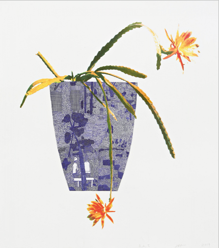 Jonas Wood, "Three Landscape Pots" 2019