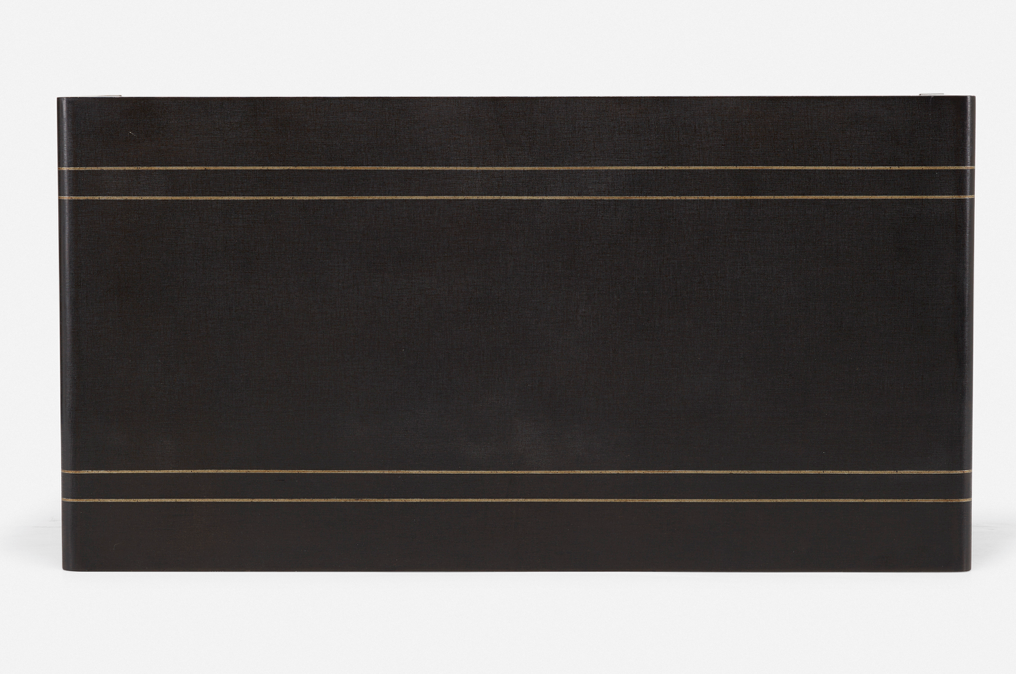 Ebonized linen wrapped coffee table with silver/grey detail