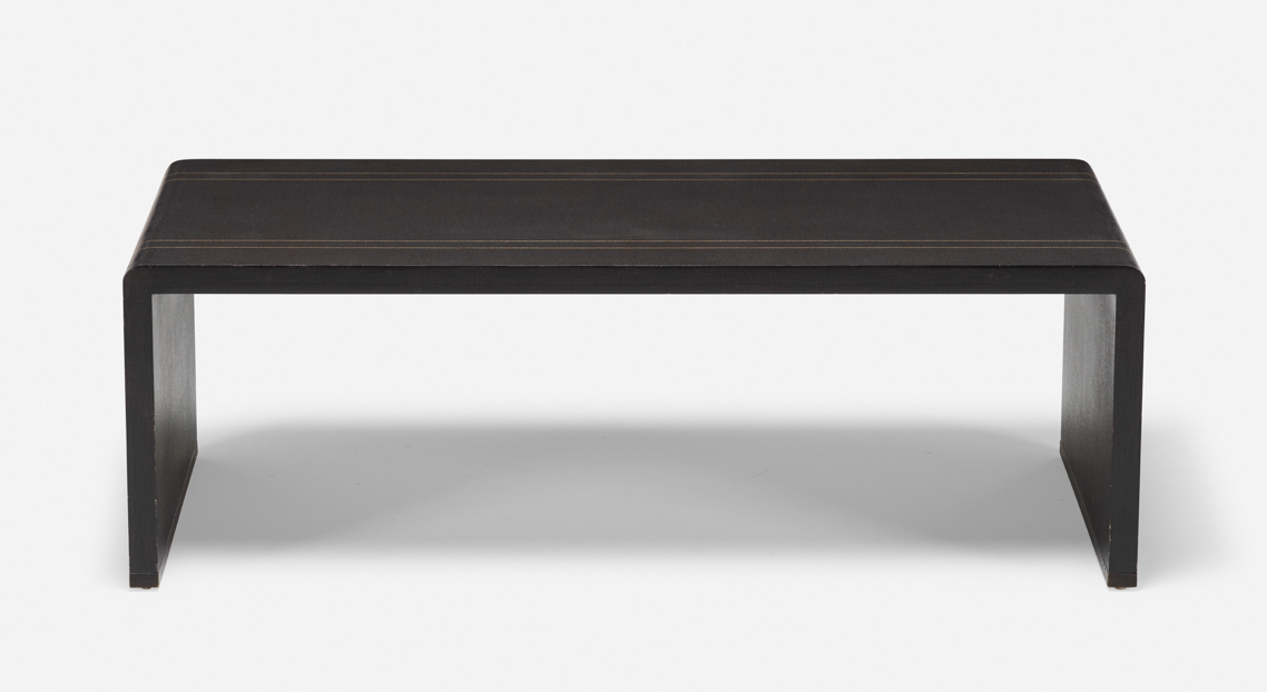 Ebonized linen wrapped coffee table with silver/grey detail