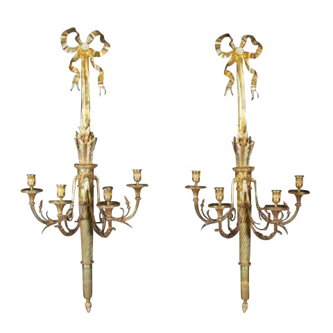 A Large Pair of Louis XVI Style Bronze Sconces
