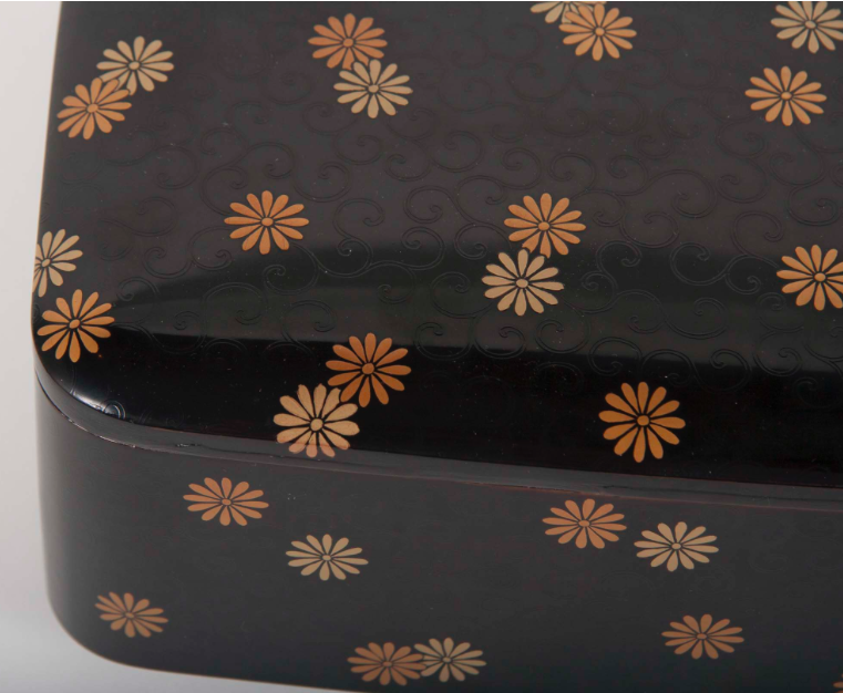 Japanese Black Lacquer Document Box with Gold Chrysanthemums