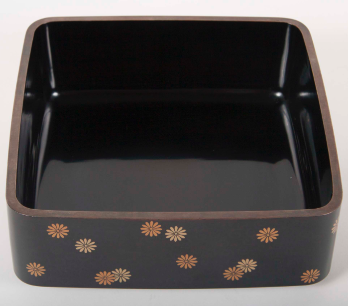 Japanese Black Lacquer Document Box with Gold Chrysanthemums