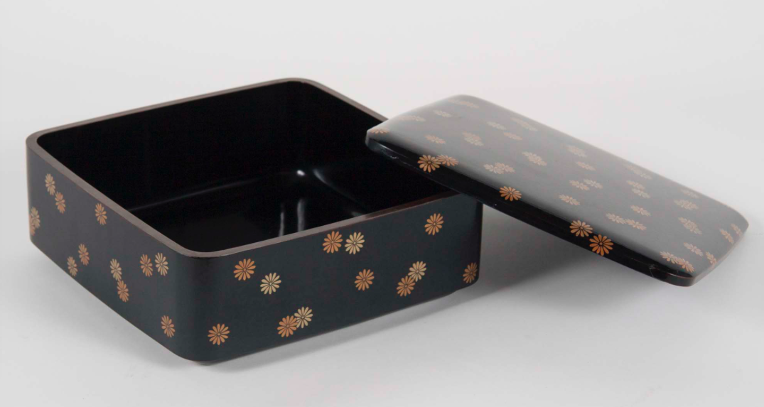 Japanese Black Lacquer Document Box with Gold Chrysanthemums