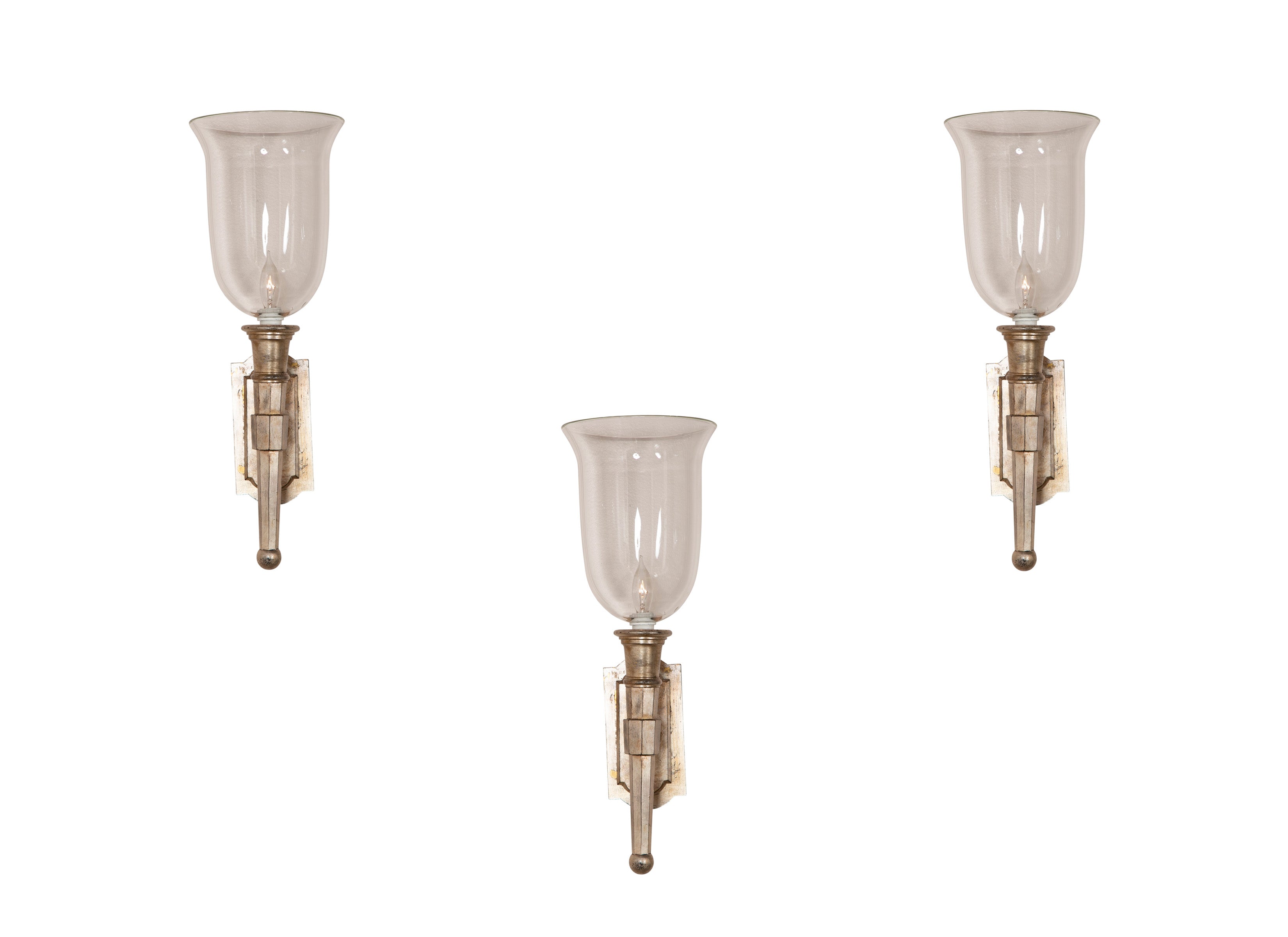Set of Three Art Deco Silver Leafed Sconces