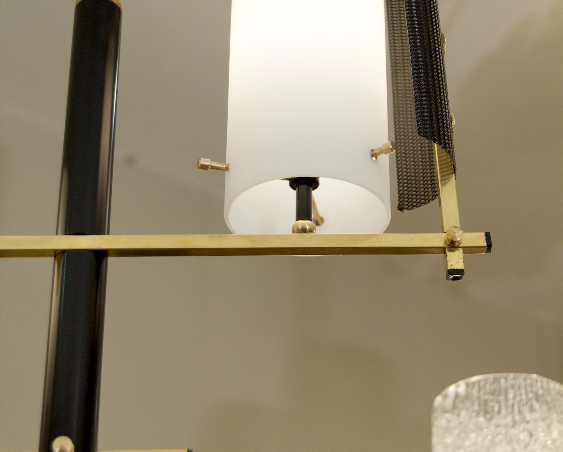 Brass and Black Enamel Pendant with Opal Covers in the Style of Stilnovo