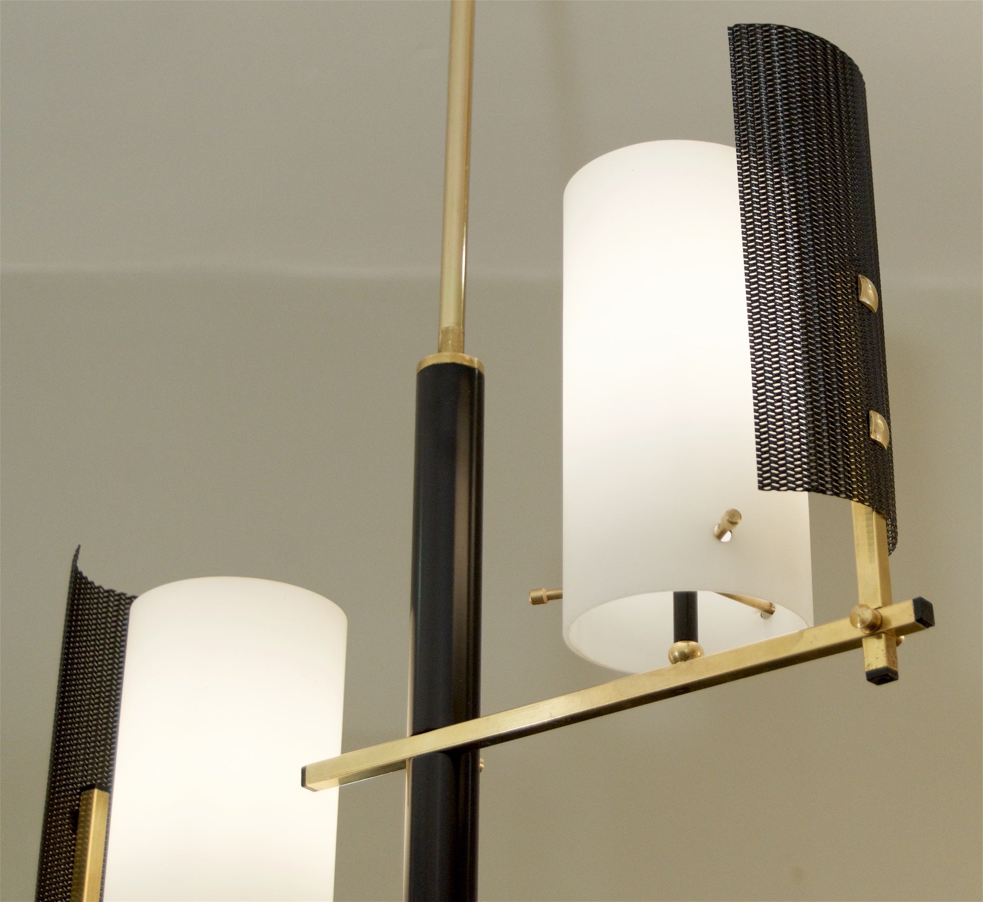 Brass and Black Enamel Pendant with Opal Covers in the Style of Stilnovo