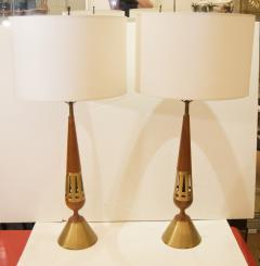 Pair of Tony Paul for Westwood Brass and Walnut Table Lamps