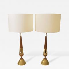 Pair of Tony Paul for Westwood Brass and Walnut Table Lamps