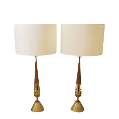 Pair of Tony Paul for Westwood Brass and Walnut Table Lamps