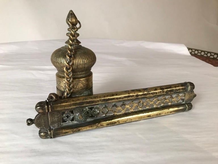 Ottoman Brass Inkwell and Pen Case Qalamdan
