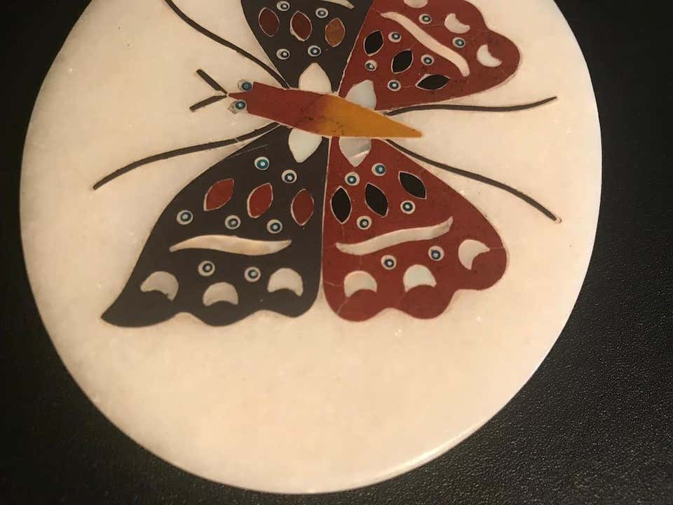 Anglo Indian Pietra Dura Inlaid Marble Butterfly Paperweight