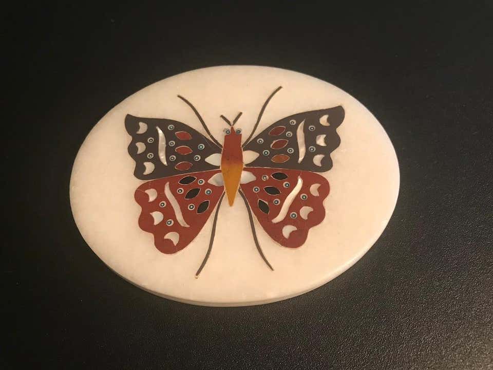 Anglo Indian Pietra Dura Inlaid Marble Butterfly Paperweight