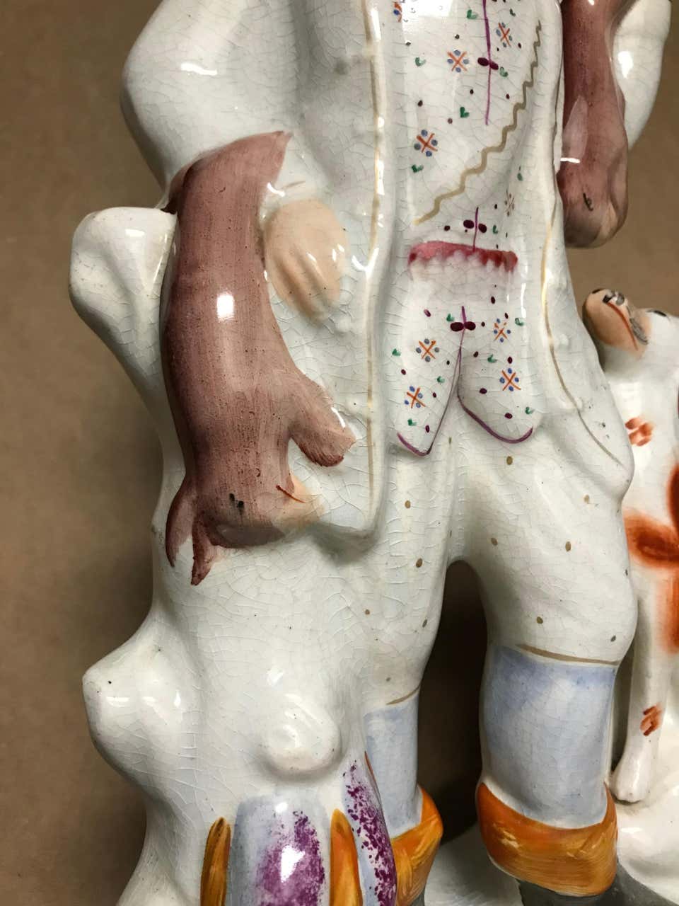 19th Century English Staffordshire Hunter with Dog, Rabbits and Game