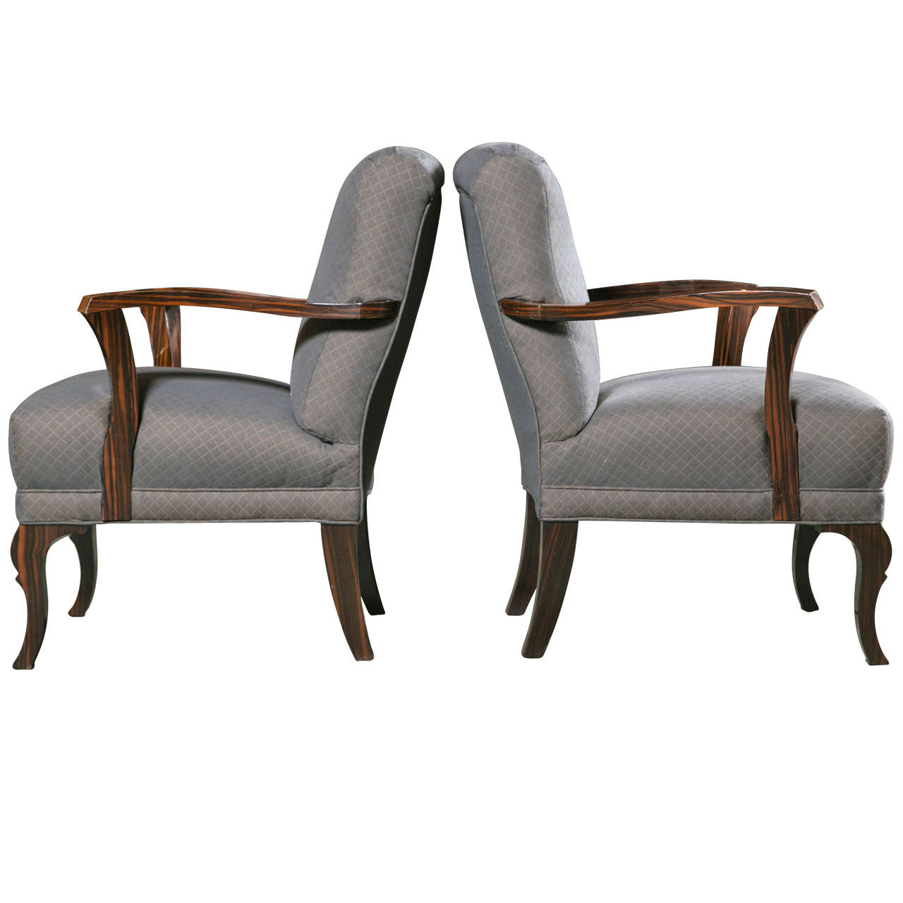 Pair of Upholstered Art Deco Armchairs of Palisander Wood
