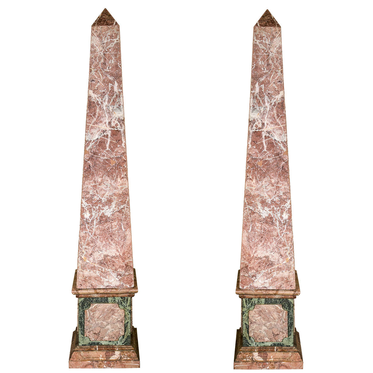 Pair of French Monumental Marble Veneered Obelisks