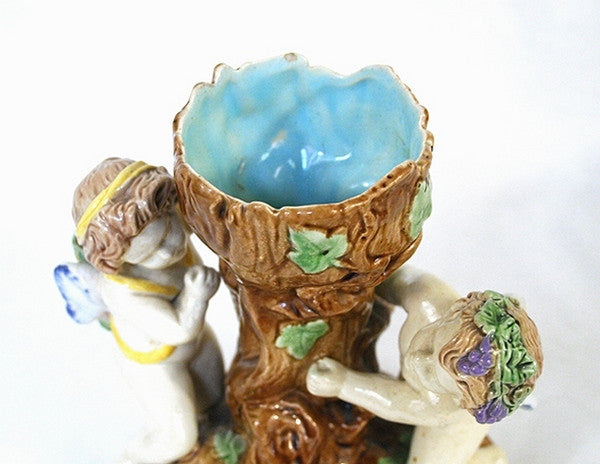 Majolica Spill Vase With Cherubs