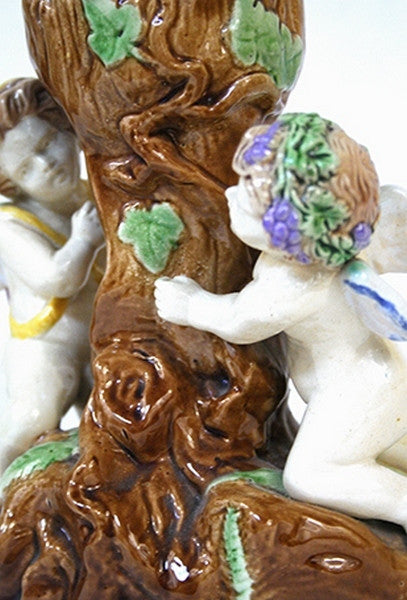 Majolica Spill Vase With Cherubs
