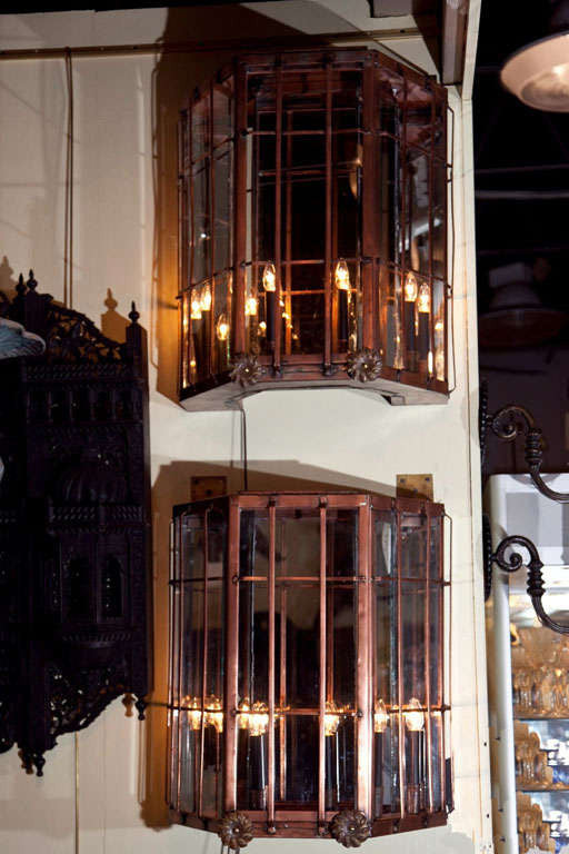 Monumental Pair of Copper Sconces
