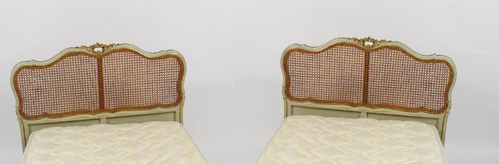 Pair of Caned and Painted Single Beds