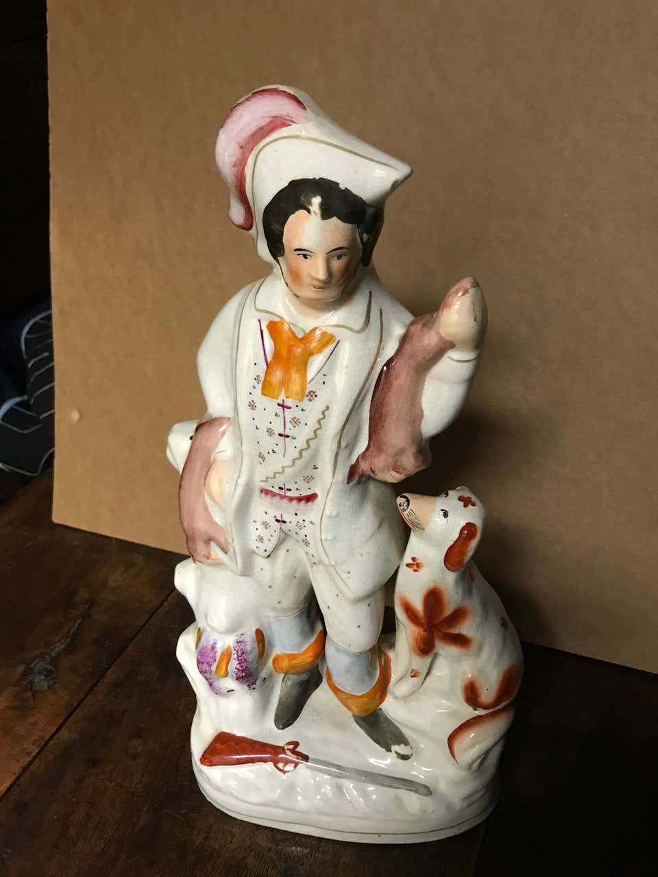 19th Century English Staffordshire Hunter with Dog, Rabbits and Game