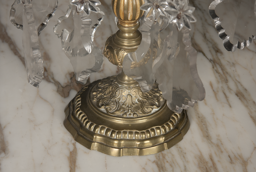 Pair Louis XV Bronze and Crystal Candelabra
