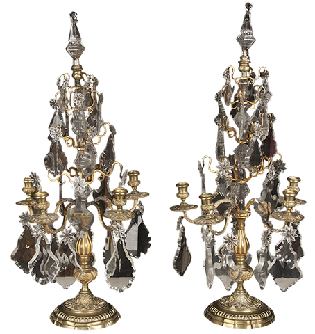 Pair Louis XV Bronze and Crystal Candelabra