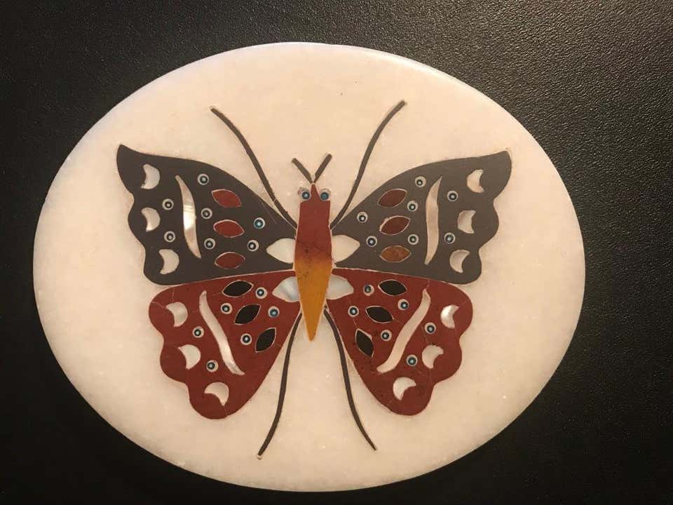 Anglo Indian Pietra Dura Inlaid Marble Butterfly Paperweight