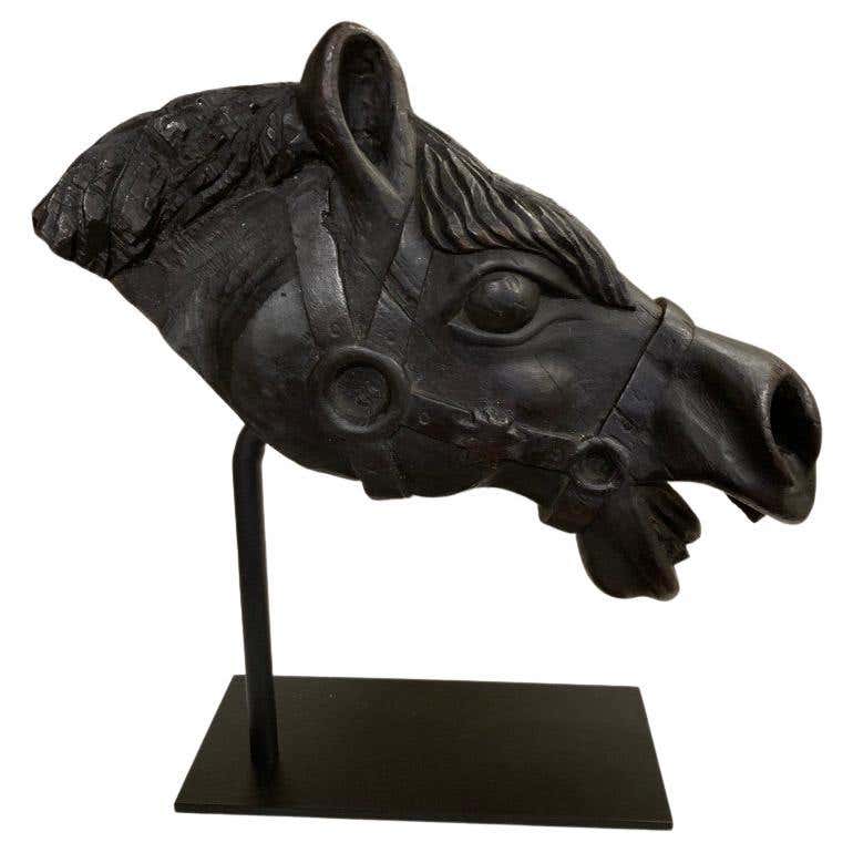 19th Century American Carved Wood Horse Head