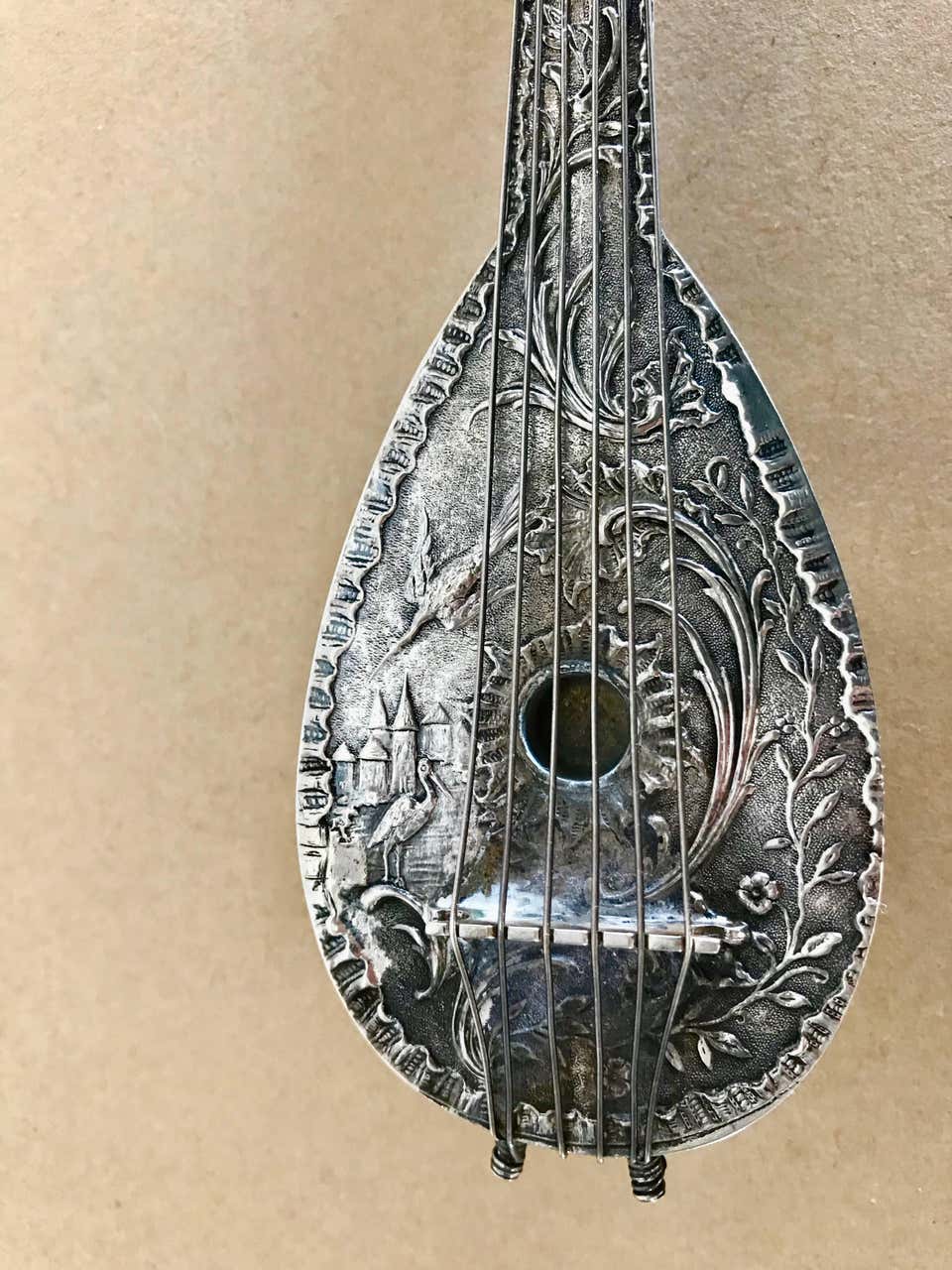 Dutch Baroque Style Silver Mandolin Flask Perfumer