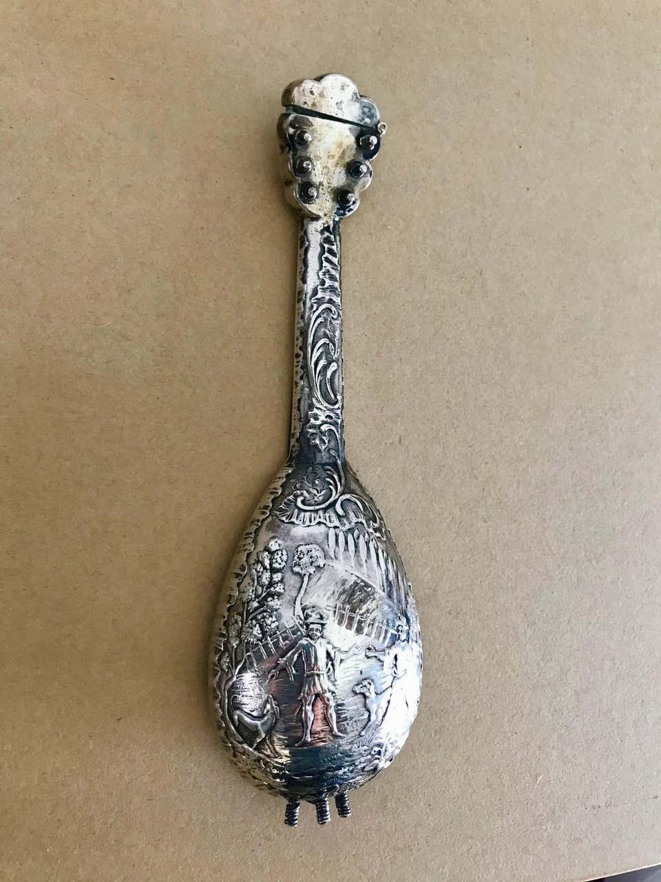 Dutch Baroque Style Silver Mandolin Flask Perfumer