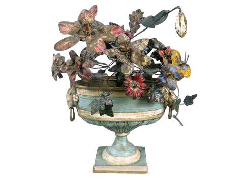 Continental Tole Urn with Tole Painted Flowers
