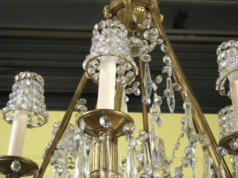 Bronze & Crystal French Chandelier in the Manner of Jansen
