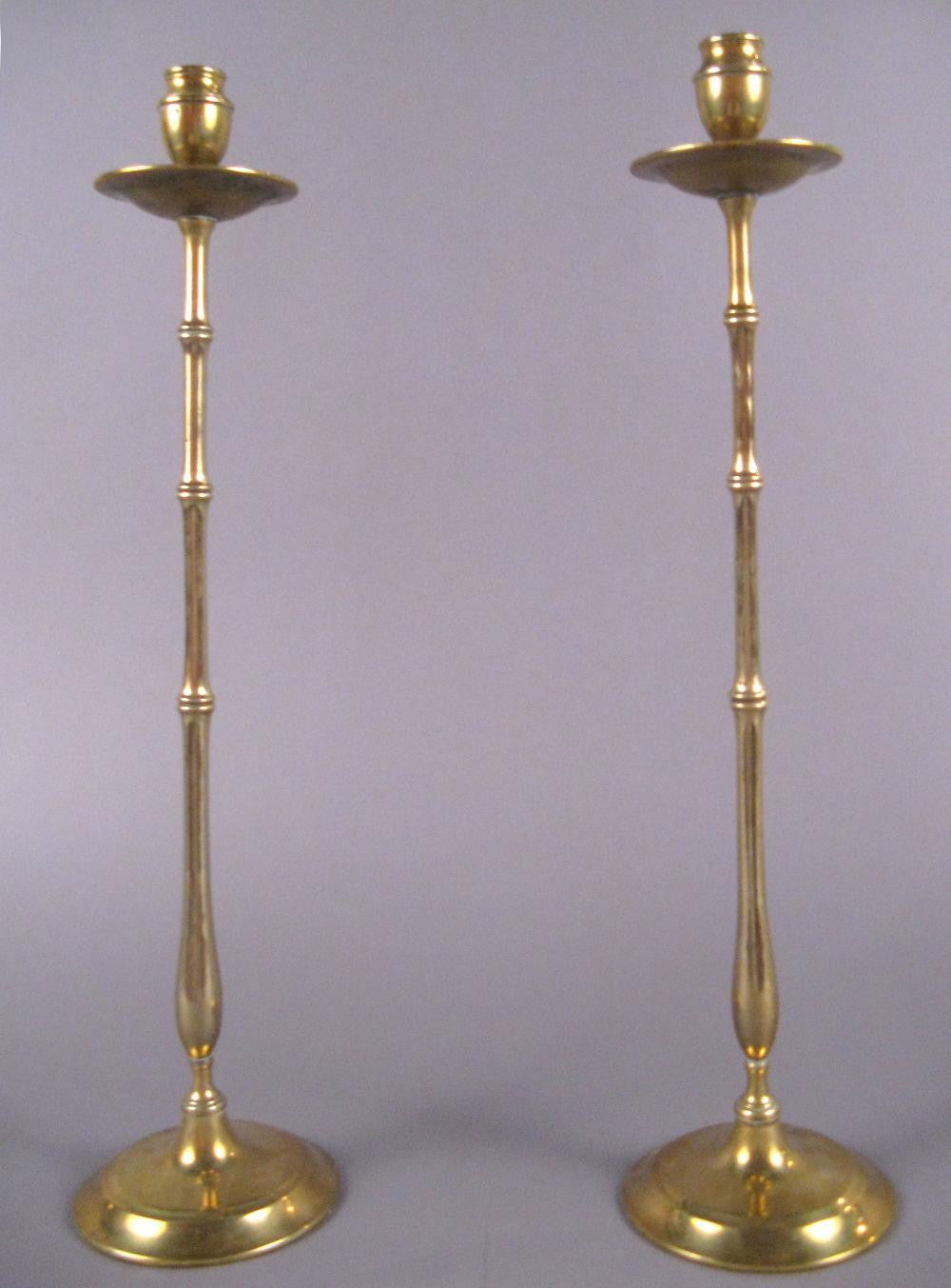 Pair of Brass Faux Bamboo Candlesticks