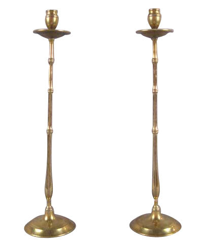 Pair of Brass Faux Bamboo Candlesticks
