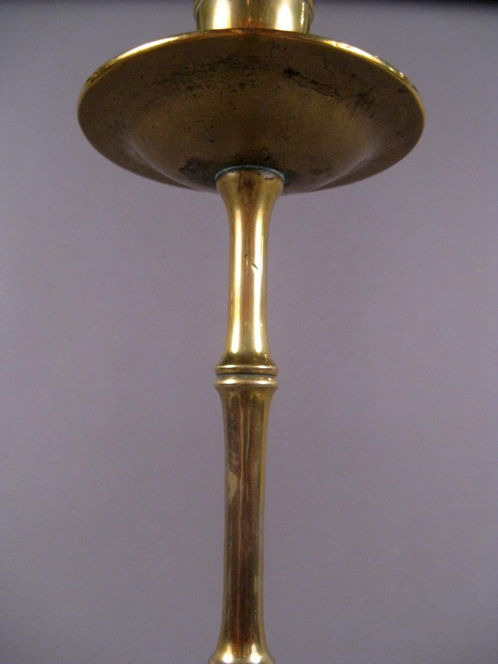 Pair of Brass Faux Bamboo Candlesticks