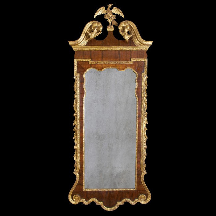 Large George II Mahogany and Gilt Scroll Top Mirror