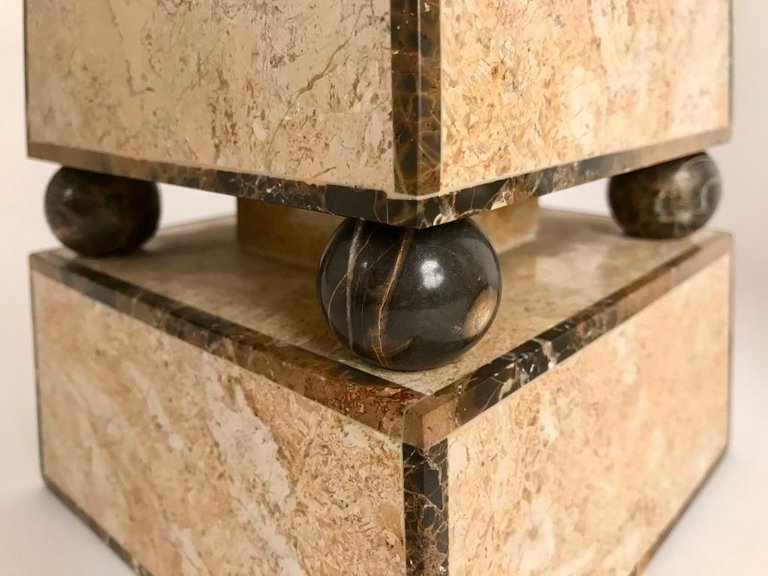 Pair of Obelisks with Travertine and Marble Veneer Attributed to Maitland Smith