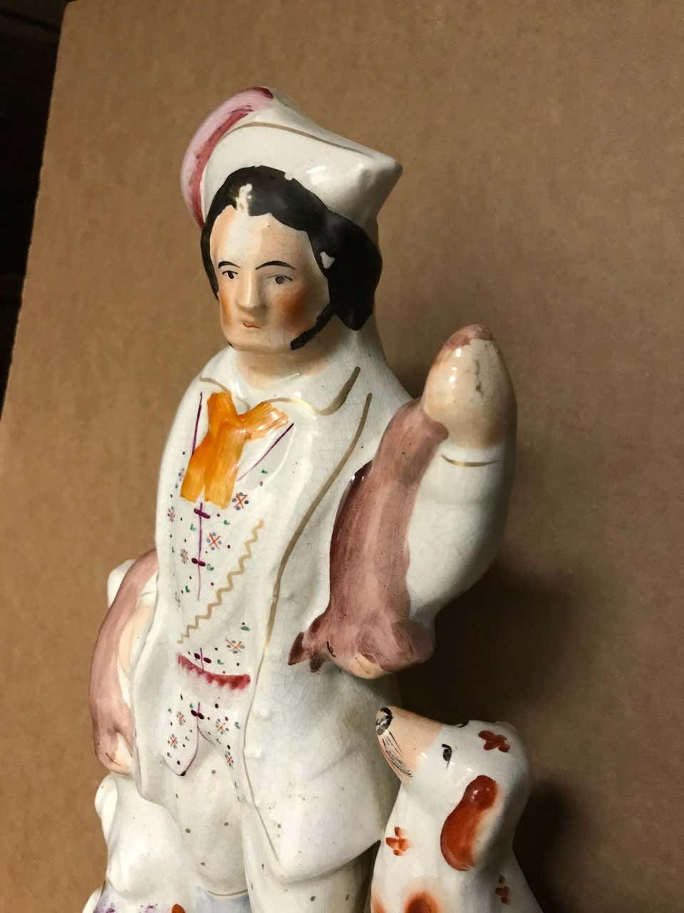 19th Century English Staffordshire Hunter with Dog, Rabbits and Game