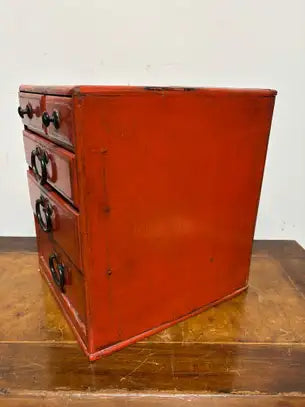 Southeast Asian Small Red Painted Apothecary Chest