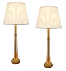 A pair of Murano glass lamps with bronze bases