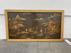 Chinese Painted and Lacquered Panel Landscape with Figures, Large Scale