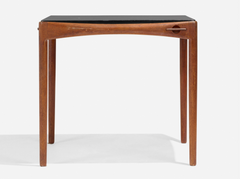 Danish Leather and Teak Game Table Designed by Aksel Bender Madsen and Ejner Larsen