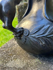 19th Century Italian Grand Tour Bronze Wine Vessel Askos with Panther Handle