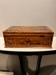 19th Century Burl Wood Box With Fruit Wood and Mother of Pearl Inlay