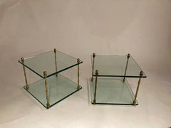 Pair of Italian Mid Century Modern Faux Bamboo Glass and Brass Side Tables
