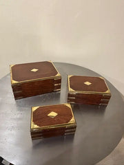 Set of Three 19th C Regency Anglo Indian Rosewood Boxes with Brass Mounts