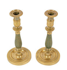 Pair of Gilt and Patinated Bronze Candlesticks