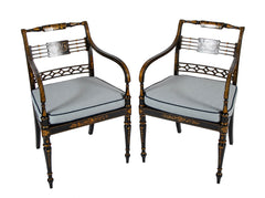 Pair of Regency Ebonized Caned Seat Armchairs